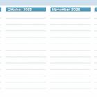 Geburtstage, August 2026 bis Januar 2027, links ein fliegender Vogel, rechts eine Geburtstagstorte mit Kerzen und Sternen.