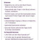 "Essen und Trinken" oben in lila. Hinweise zum Erkennen von Hunger/Durst und Handeln. Fragen zum Gesprächseinstieg.