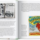 Zwei Comic-Cover: "Amazing Cases of the Human Torch" und "America's Most Popular Hero!" mit brennender Figur und Textabschnitten.