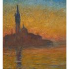 Text: "02". Malerische Illustration einer venezianischen Skyline in orange-blauem Sonnenuntergang, spiegelnd im Wasser.