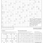 Schwedenrätsel, Sudoku und Buchstabensalat. KW53/2026. Auflösung der Rätsel aus KW52/2027. Enthält zahlreiche kleine Felder.