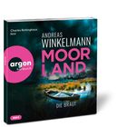 "Andreas Winkelmann: Moorland. Unten: Die Braut. Oben: Charles Rettinghaus liest. Argon Hörbuch Logo: Pinker Kreis."