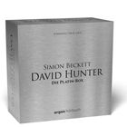 Eine silberne Box mit "Johannes Steck liest", "Simon Beckett", "David Hunter", "Die Platin-Box", "argon hörbuch".