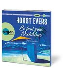 Texte: "HORST EVERS", "Zu faul zum Nichtstun", "Geschichten", "argon hörbuch". Illustration: Strand mit Palme.