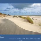 Kalenderseite: Februar 2027. Sanddünenlandschaft mit Grasbüscheln unter bewölktem Himmel.