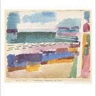 Unten steht "1914/215 Badestrand Stegmann bei Thunes". Abstraktes Gemälde mit bunten, horizontalen Farbbändern.