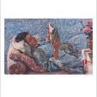 "Louis Corinth". Eine Person liegt entspannt auf einem Sofa und liest ein Buch, umgeben von geblümten Mustern.