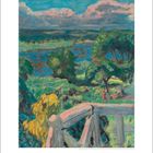 Kalender mit Gemälde von Pierre Bonnard, "Das Terrassengeländer", leuchtende Landschaft mit Bäumen und Himmel.