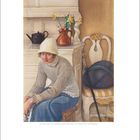 Carl Larsson, Das Mädchen mit den Schlittschuhen, 1917. Kalenderseite Februar 2027 mit Illustration eines Mädchens.