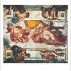 Text: "Februar" und "Mythologische Szenen", Fresko von Buonarroti in harmonischen Farben, zeigt Götter und Menschen in dramatischen Posen.