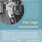 "Die Lüge vereinsamt" und ein Zitat von Vladimir Jankélévitch über die isolierende Natur der Lüge. Links oben ein Foto eines älteren Mannes.