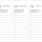 Montag 11 bis Sonntag 17, Liste von Namen mit Geburtsdaten, strukturiert in Spalten, unter den Wochentagen.