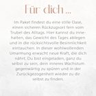 Text: "Für dich ... Im Paket findest du eine stille Oase ..." Oben und unten sind Ornamente mit floralem Muster.