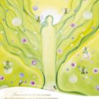 Kalenderbild: "Indem du dich für die Liebe entscheidest..." von Ulrike Annym Kern. Feenhafte Wesen auf grünen Wellen.