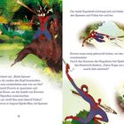 Links: Kraven lacht, nennt die Spinne blöd. Spider-Man klettert. Kraven wirft mit Speeren.  
Rechts: Spider-Man schwingt, Kraven plante den Wald.