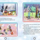 Links: "Sie spazieren durch Paldeas geschäftiges Stadtzentrum, bewundern Sehenswürdigkeiten und gehen einkaufen."  
Rechts: "Rory entdeckt viele neue Pokémon, die er noch nie gesehen hat. Als sie an Likos Haustür ankommen, läuft ihnen ein süßes Hefel entgegen. 'Noch eins, das ich noch nie gesehen habe!', ruft Rory. 'Dieses Pokémon gehört meinem Vater', erklärt Liko. In diesem Moment öffnet Likos Vater die Tür. 'Willkommen zu Hause', sagt er schluchzend. Ist Likos Reise nun zu Ende?"

Links oben: Szene zeigt vier Charaktere und zwei Pokémon vor Schaufenster.  
Links unten: Gruppe läuft auf pastellfarbigem Boden.  
Rechts: Gespräch zwischen vier Personen in waldiger Gegend mit Pokémon.