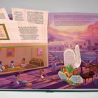 Texte über das Alltagsleben im alten Ägypten, umgeben von Illustrationen mit Personen bei alltäglichen Tätigkeiten.