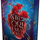 Aufschrift: "Jordan Lynde, Until the World Falls Down, Finde dein Herz". Illustration mit roten Rosen und goldenen Ornamenten.