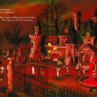 „Der erste Stopp ist dies Gemäuer, das Schauerschloss der Ungeheuer!“ zeigt ein gruseliges Schloss mit Kindern in Kostümen.
