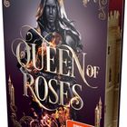 "QUEEN OF ROSES" und "SPIEGEL Bestseller-Autorin" in elegantem Schriftzug. Illustration: Frau in Rüstung, umgeben von Flammen.