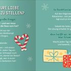 Text: "SEID IHR BEREIT, EURE LIEBE AUF DIE PROBE ZU STELLEN? Der Advent ist da und... 24 abwechslungsreiche Rätsel ... Viel Spaß beim Rätseln!".

Beschreibung: Weihnachtliche Illustration mit Schneeflocken und Zuckerstangenherzen.