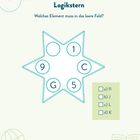 Logikstern, welches Element muss in das leere Feld? Optionen: a) 11, b) J, c) L, d) K. Stern mit Zahlen und Buchstaben: 1, C, 5, G, 9.