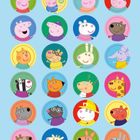 Illustration mit bunten Kreisen, die fröhliche, cartoonartige Tiergesichter zeigen, darunter Schweine, Hasen und mehr.