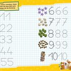 „Die PAW Patrol übt Zahlen schreiben“ oben auf kariertem Papier. Links Symbole, rechts gepunktete Zahlen von 1 bis 10.