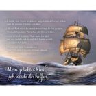 Text erklärt Trost und Hilfe in schwierigen Zeiten. Im Hintergrund segelt ein beleuchtetes altes Schiff auf stürmischer See.