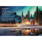 Text: "Du gehörst zu mir..." beschreibt bedingungslose Annahme. Eine Hütte strahlt warmes Licht in winterlicher Landschaft aus.