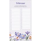 Text: "Februar. Ich wünsche dir offene Augen für die Freudenboten, die deinen Weg säumen." 
Illustration: Krokusblüten.