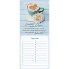 "Gestalte dein Leben ... lebe los!" Doro Zachmann. Darunter Kalender für Februar. Tasse mit Herz und Blume daneben.