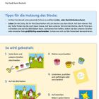 "Willkommen zum kreativen Bastelspaß! Tipps: Geeignete Schere; Seite lösen; großflächig ausschneiden." Darunter bunte Illustrationen.