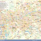 Liste der Sehenswürdigkeiten mit Nummern. Karte des Ruhrgebiets mit Städtenamen wie Essen, Duisburg und Bochum.