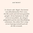 Text oben: "ANTWORT". Haupttext: Bedeutung von "Gesetz", "Regel" und "ewig" im althochdeutschen Kontext. Erwähnung von Ehe.