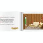 Text links: Henne Adelheid stöhnt, Henne Doris jammert, Henne Rosmarie nervös. Rechts Illustration: Hühner im Stall.