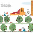 Text: "U mit däm Gäud chasch meh Land Chouffe u no meh Böim setze..." Illustration: Menschen ernten Äpfel vor roter Fabrik.