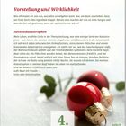 "Vorstellung und Wirklichkeit" oben, gefolgt von einem Text über Adventskatastrophen. Unten ist eine rote Weihnachtskugel mit "4. Dezember".