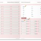 Links: "Schreibe die Wörter der Vorderseite auf!" mit vielen leeren Linien. Rechts: Namen zum Abschreiben und Ankreuzen.