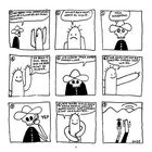 Eine Comic-Illustration mit neun Panels. Dialoge: "Ich begleite dich", "Wir gehen los", "Ende".