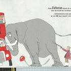 Text: "Einen Elefanten kannst du nicht im Bus mitnehmen..." Illustration zeigt einen Elefanten neben einem roten Doppeldeckerbus.