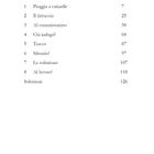 Inhaltsverzeichnis mit Titeln wie "Pioggia a catinelle" und Seitenzahlen, beginnend bei 5 bis 126.