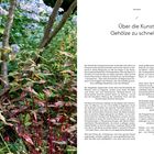 Logo-Titel: "Über die Kunst, Gehölze zu schneiden". Links Sträucher und blühende Pflanzen in einem Garten. Rechts ausführlicher Text.