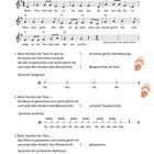 Beim Tanzfest der Tiere, Noten und Anweisungen wie „im Kreise gehen“, „schnelle Trippelschritte“, „galoppieren“.