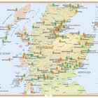 Karte von Schottland mit Whisky-Destillerien. 65 Malt, 2 Grain, 32 Projekte. Hervorgehobene Regionen: Highland und Inseln.