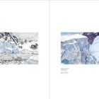 Links: "Skizze von Paradise Bay, Vogelgesang, April 2018, Aquarell auf Papier". Rechts: Text identisch. Darstellungen von Eislandschaften.