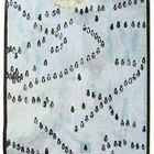 Oben steht „ASIEN“. Eine Karte zeigt Pinguine in diagonalen Linien, die sich über eine eisige Landschaft erstrecken.