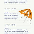 Eine Seite mit handschriftlichen Notizen und einem orangefarbenen Drachen in der Ecke.