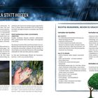 27 HANDELN STATT HOFFEN. Informationen zu Verhalten bei Unwettern. Bilder: Mensch im Wasser, Hand mit Hagel.