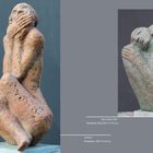 "Das andere Ufer" Terrakotta 2016/2017 H 33 cm, "Virtuos" Terrakotta 2007 H 54 cm. Zwei Skulpturen, sitzende Figuren.